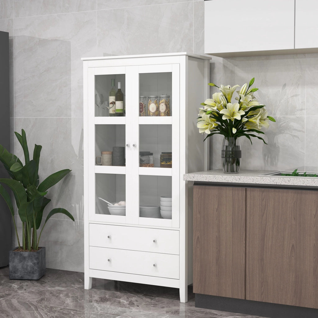 Armadio Vetrina con Ante a Vetro e Cassetti ¨C Zephmum ¨C Bianco 80x40x160cm