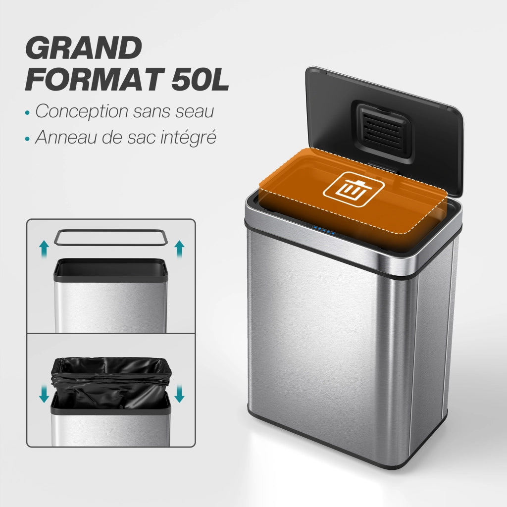 Cestino per rifiuti sensore 50 litri ¨C zephmum ¨C acciaio inox argento