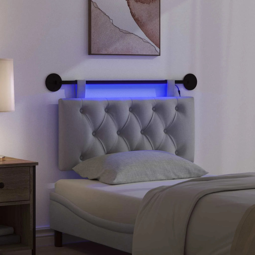Testiera sospesa Con luce LED Grigio Chiaro Tessuto 3424541