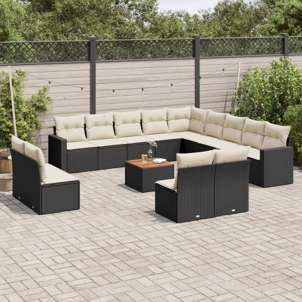Set Divani da Giardino 14pz con Cuscini in Polyrattan Nero 3224376