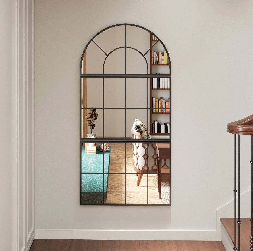 Specchio da parete ULEVR a 3 pannelli ad arco con cornice in metallo nero, 76x96 cm