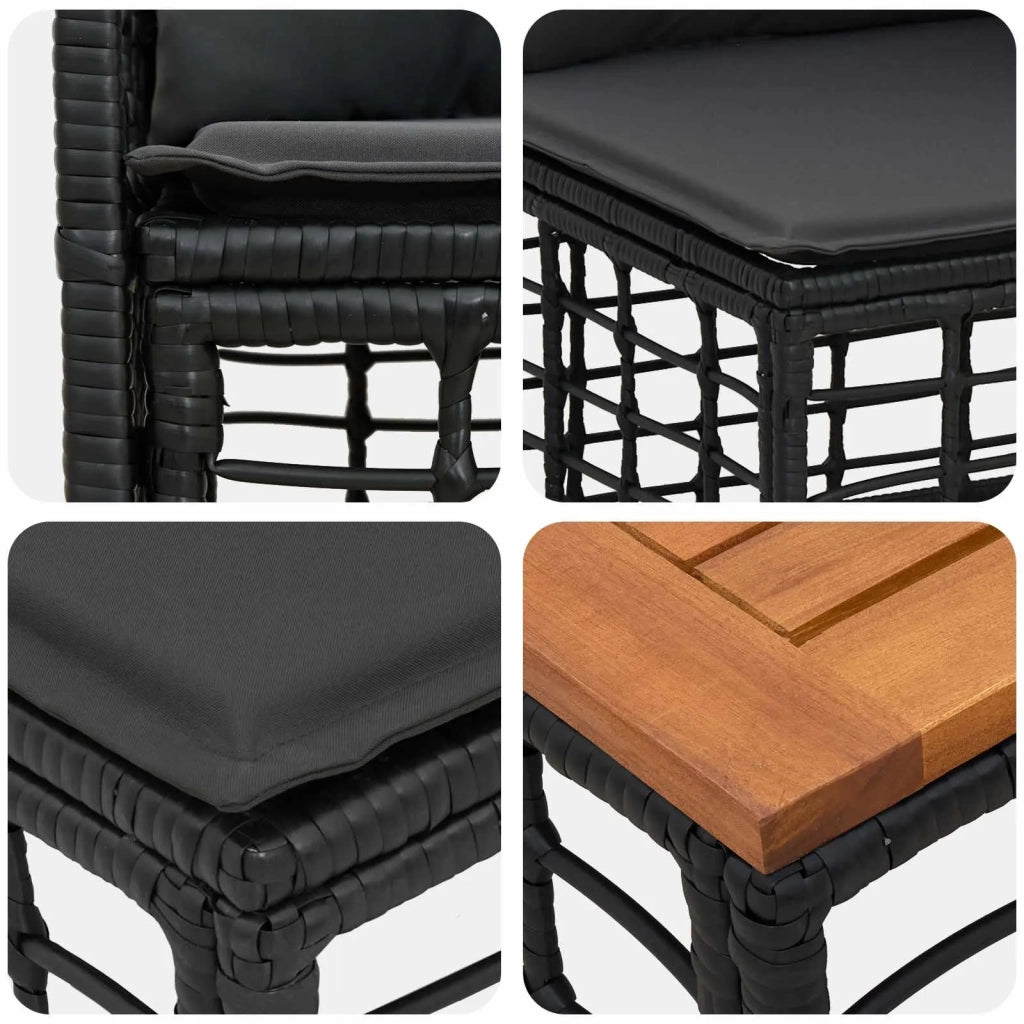 Set di divani da esterno 11 pz Nero e Grigio scuro polyrattan 3437819