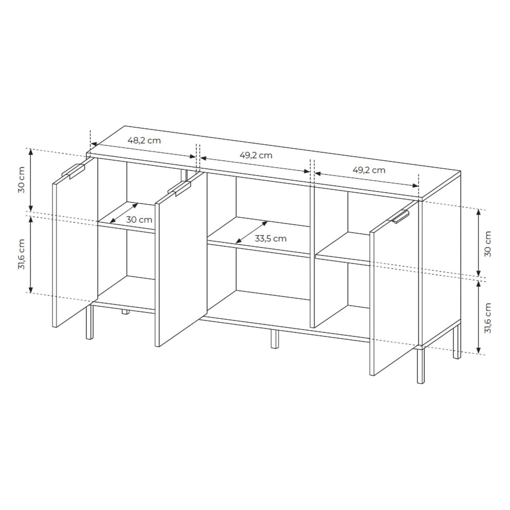 Madia Hamagami, Credenza 3 Ripiani, 153x40x81h cm Nero