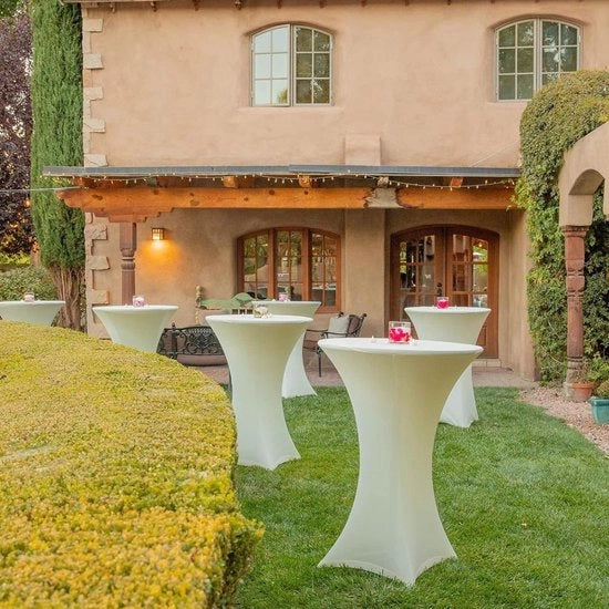Set di 10 fascette di allungamento per tavolo da bistro Ø 60-65 cm rafforzamento elegante nella zona dei piedi 40 °C lavaggio a macchina fascette di allungamento per tavoli da bistro e tavoli da pranzo (60 x 110 cm bianco)
