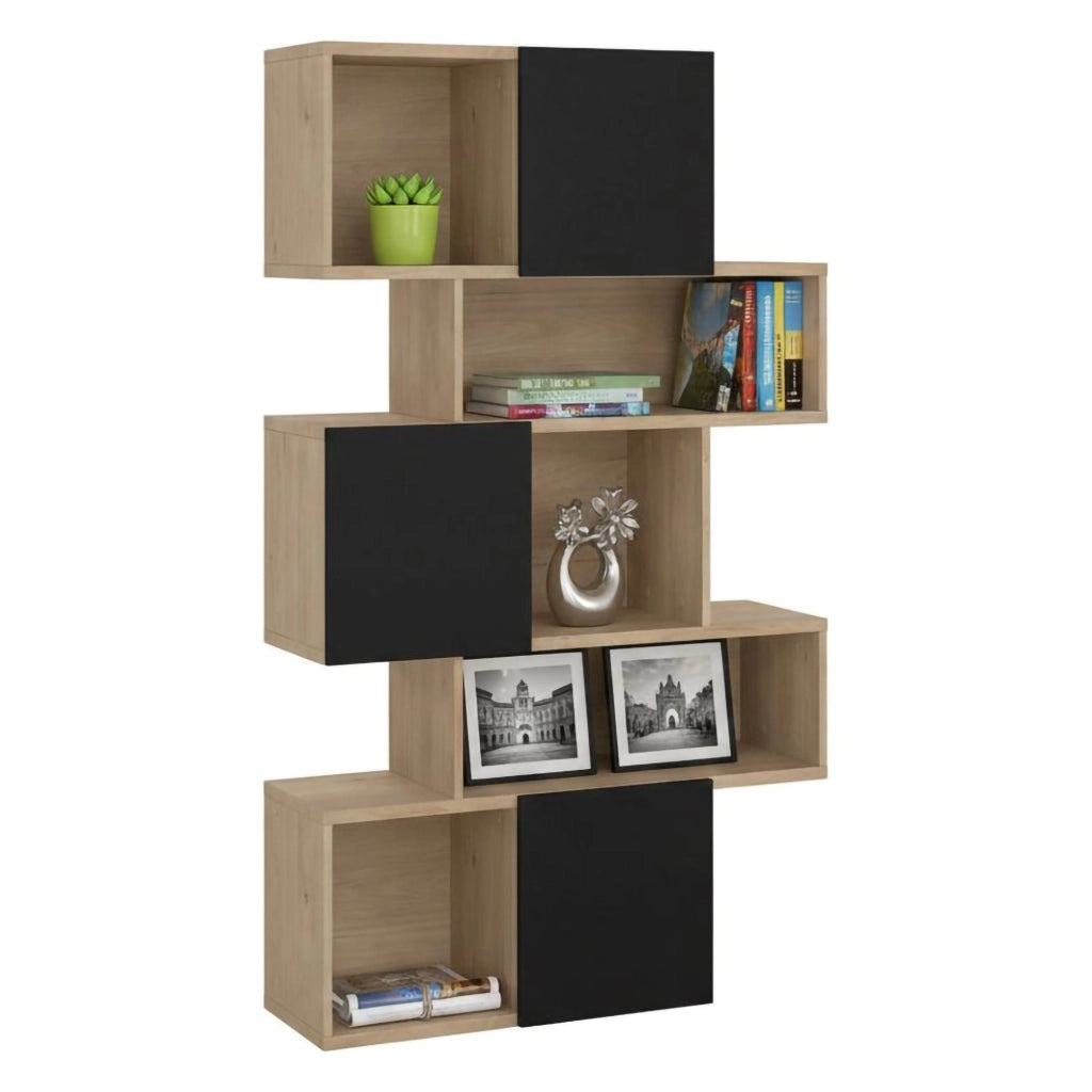 Libreria Acetosella, Scaffale da ufficio, Mobile portalibri, Biblioteca, 96x32 h166 cm, Rovere e Nero