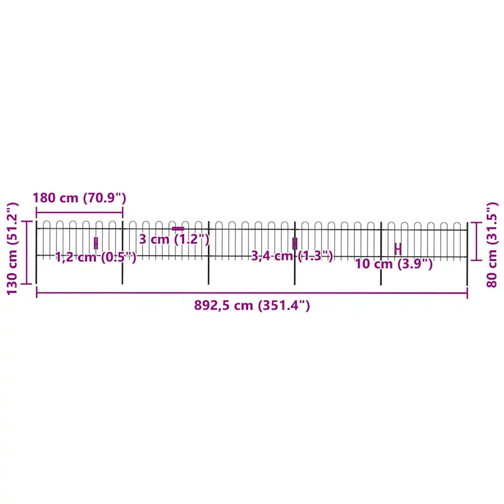 Recinzione da Giardino Punta Tonda 8,5x0,8 m Acciaio Nera cod mxl 7584