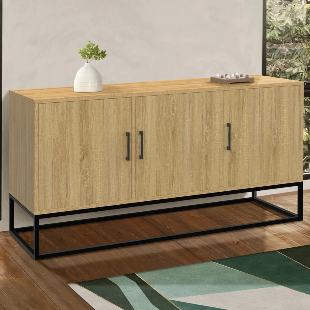 IDMarket - 113 cm DETROIT Credenza bassa a 3 ante in legno e nero, design industriale