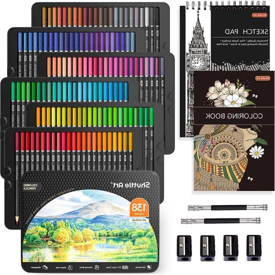 Set di matite colorate 138 colori con libro di colori - blocco da schizzo - raschiatore punti - estensioni matita - per artisti adulti