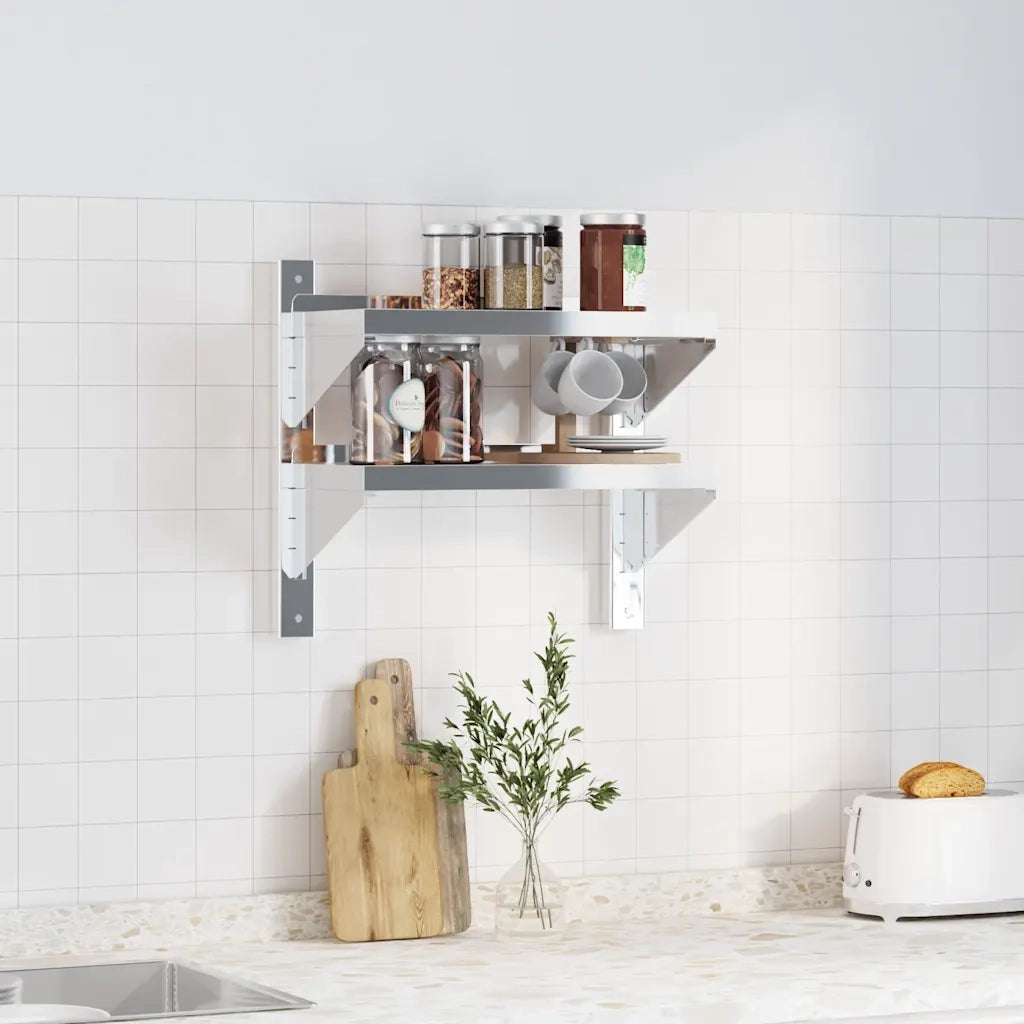 Mensola a Muro 2 Ripiani 50x23,5x48cm Argento in Acciaio Inox 30317
