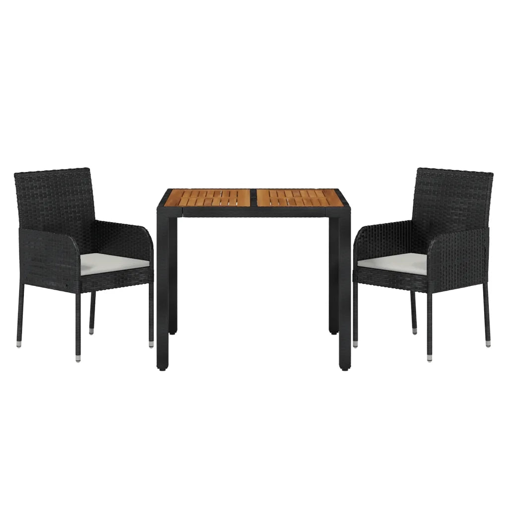 Set da Pranzo da Giardino 3 pz con Cuscini Nero in Polyrattancod mxl 124352