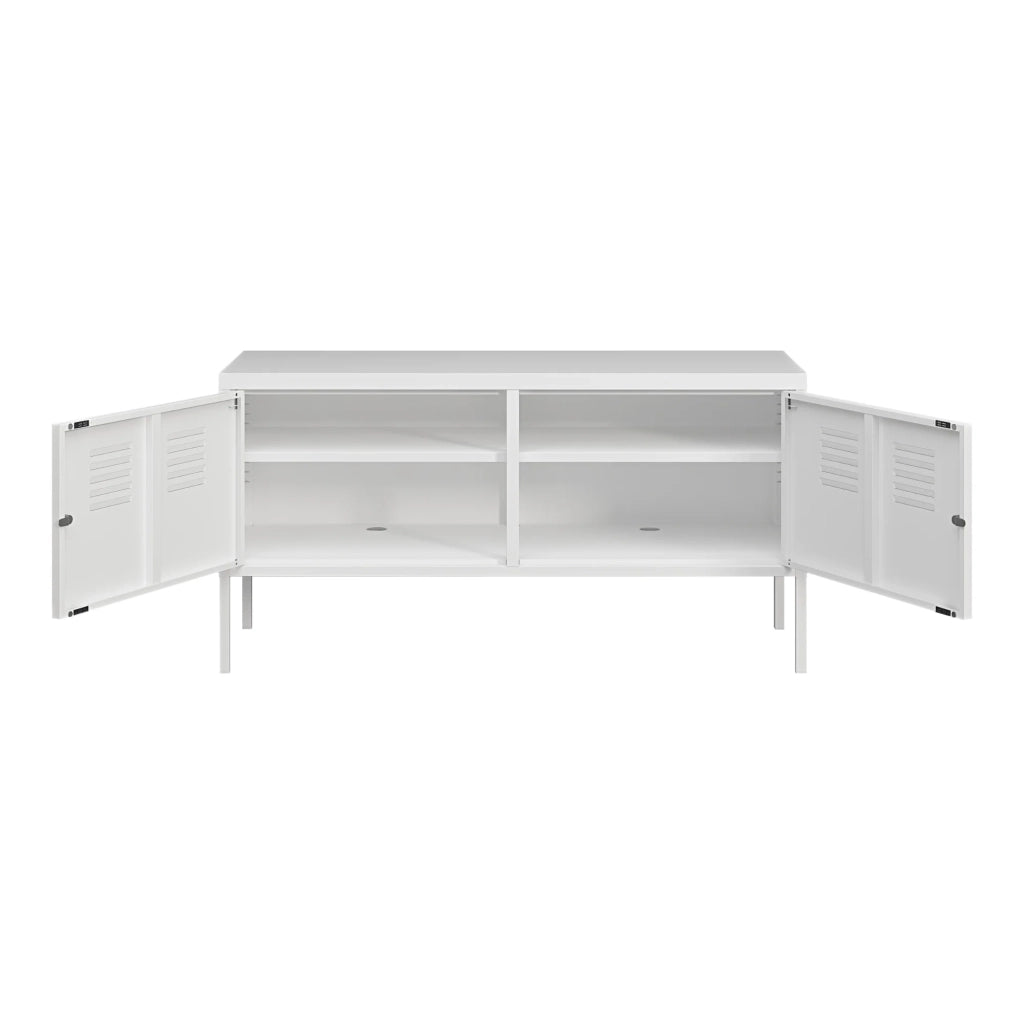 Credenza cassettiera mobile contenitore per soggiorno ingresso camera da letto con 2 ante 118 x 40 x 60 cm acciaio bianco opaco 03_0009038