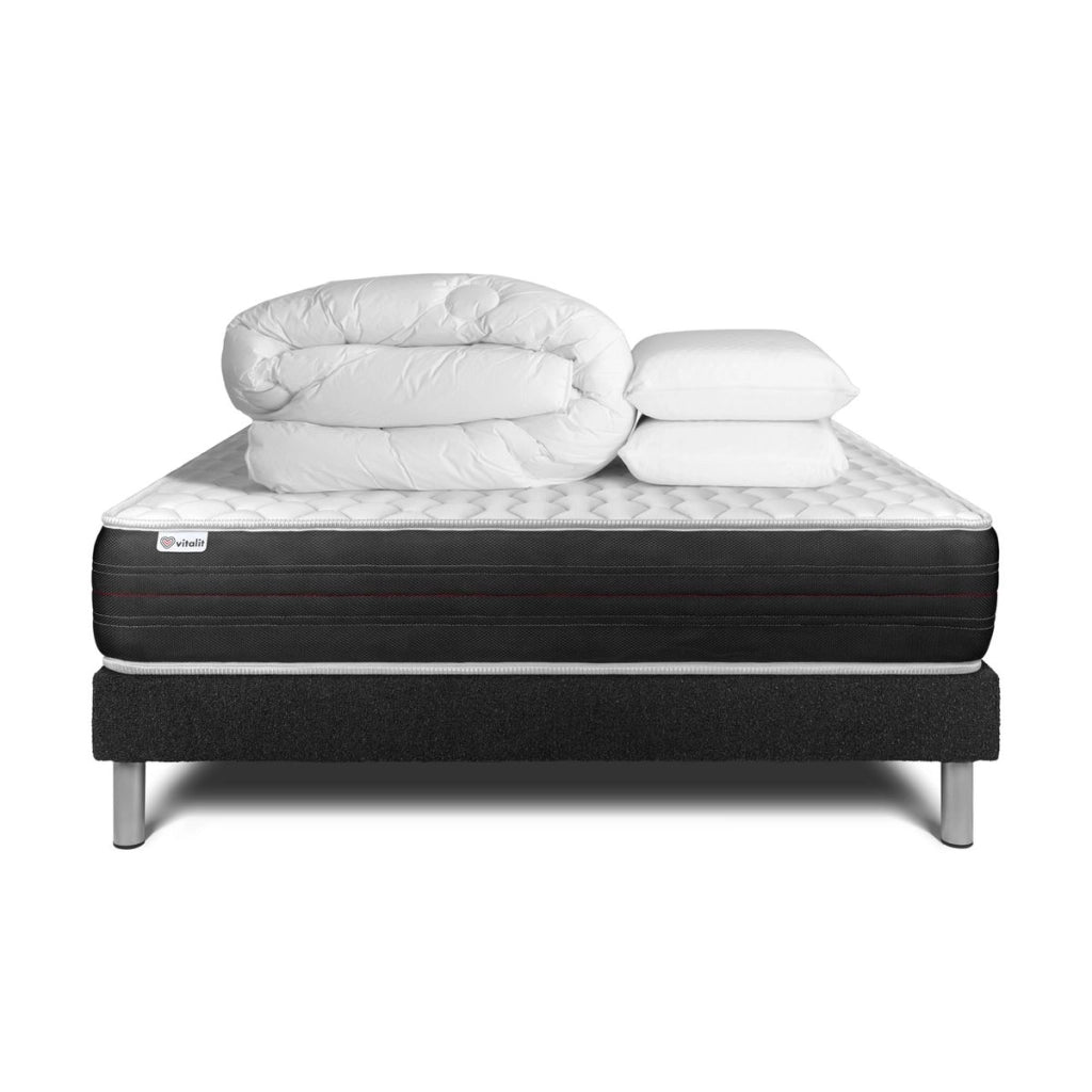 Pacchetto letto completo - Materasso 200x200cm + Box spring con doghe (kit) + 2 cuscini + Piumino - Vitalspring