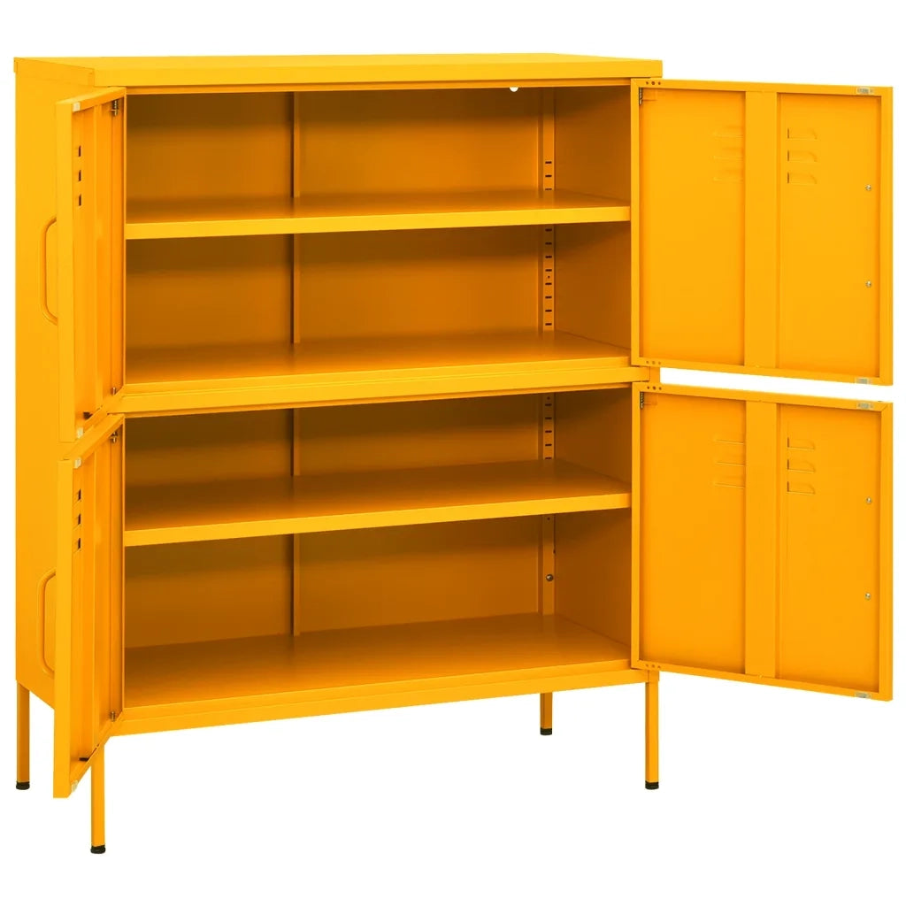 Mobile contenitore contemporaneo 80 x 35 x 101,5 cm con 2 ripiani regolabili finitura opaca in acciaio giallo 02_0046828