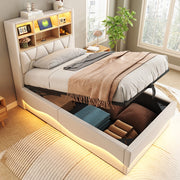 Letto bambino-Xylo-90x200 cm-LED app, USB, metallo, lino beige