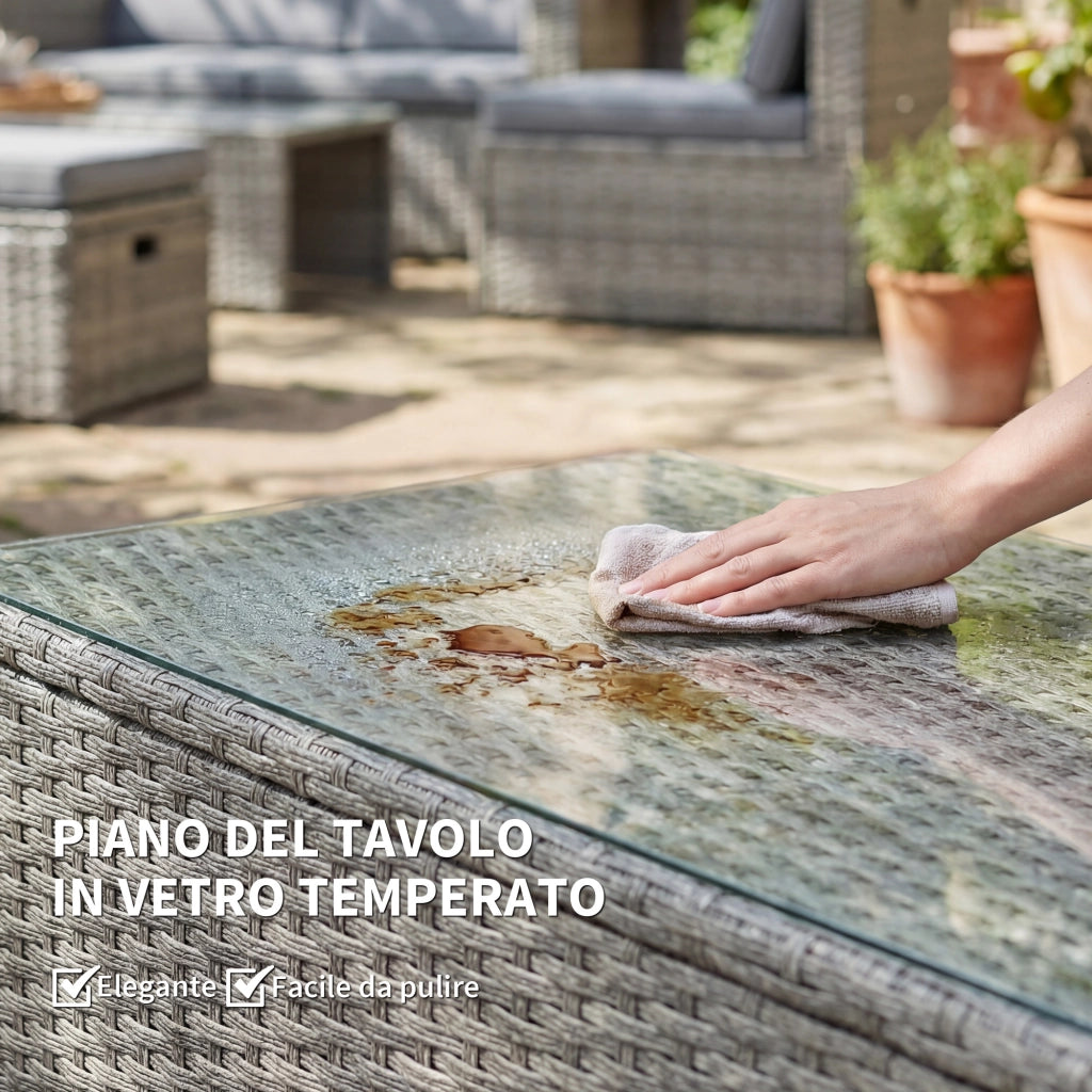Set Giardino 6 Pezzi con Divano, Sedie, Tavolino e Pouf ¨C Zephmum ¨C Grigio Scuro, Polyrattan, Vetro