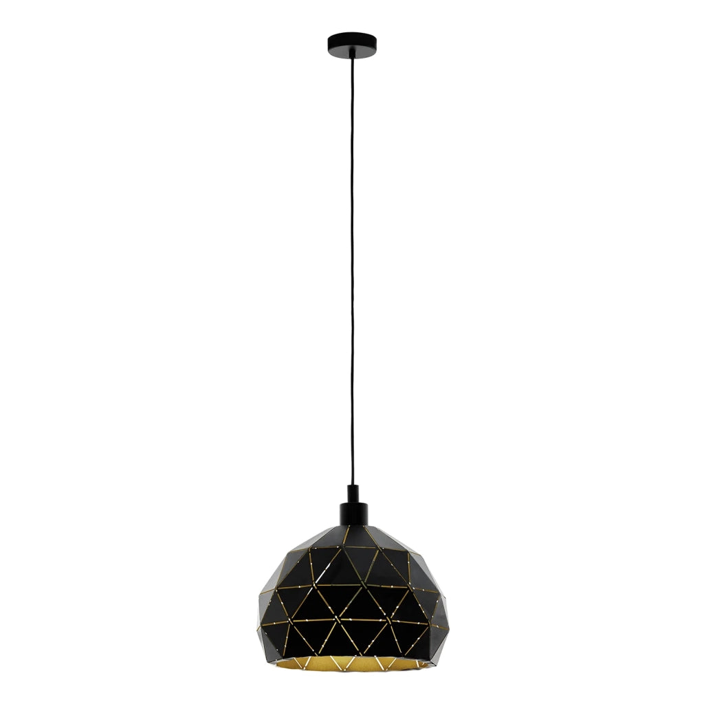 Lampadario A Sospensione Contemporaneo Roccaforte Acciaio Nero Oro 1 Luce E27