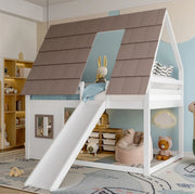 Letto a castello a casetta 140x200 cm bianco e marrone