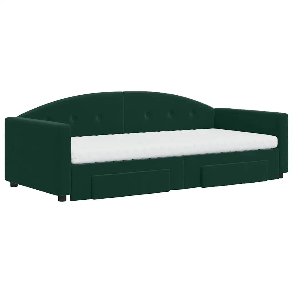 Divano Letto Estraibile Cassetti Verde Scuro 90x200cm Velluto