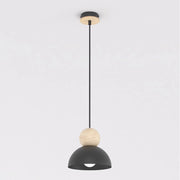 Lampada a sospensione Kaki in acciaio nero opaco e legno