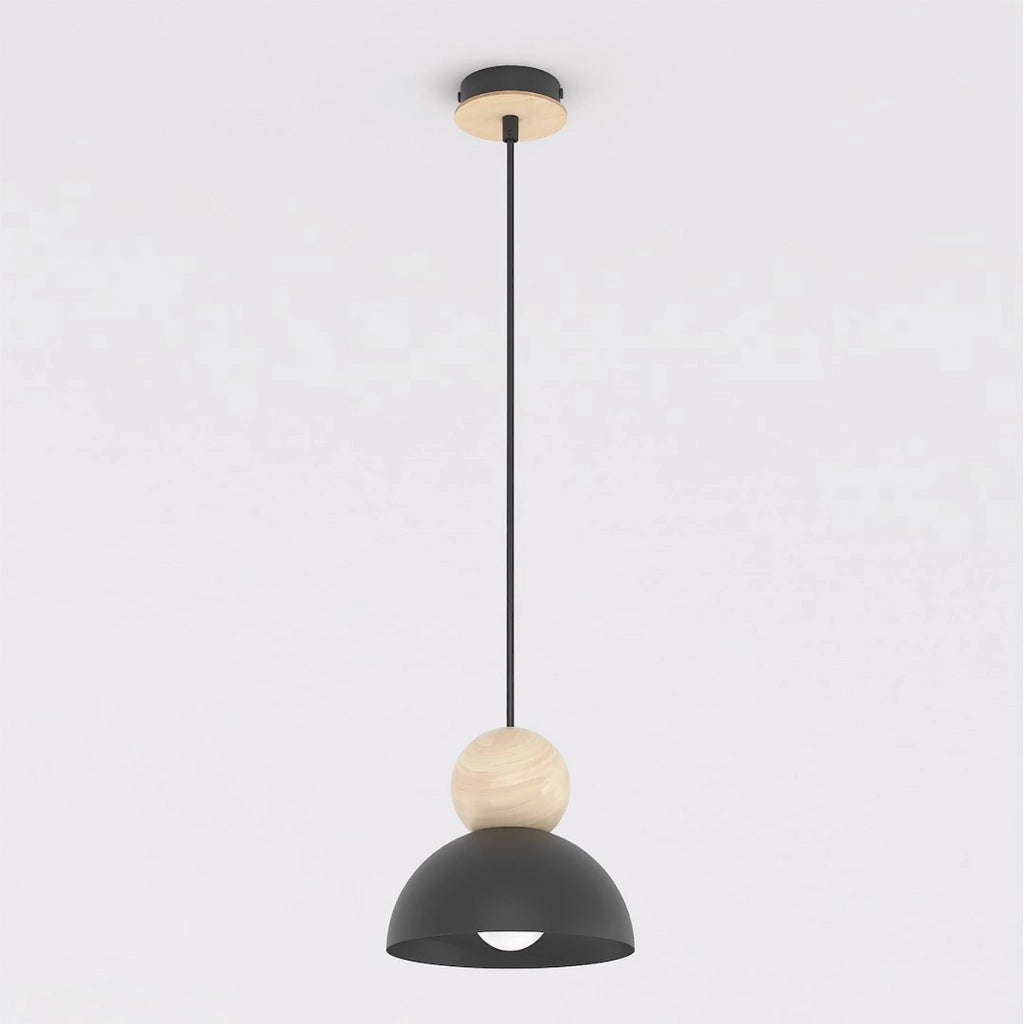 Lampada a sospensione Kaki in acciaio nero opaco e legno