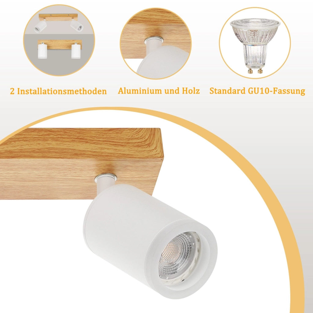 ZMH Faretto da soffitto LED 2 fiamme GU10 plafoniera in legno-acrilico orientabile a 350° per soggiorno
