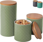 Bottiglie di conservazione ceramica con coperchio di bambù - Contenitore a tenuta d'aria per la cucina per caffè, tè, farina e muesli - Resistenti al lavastoviglie e privi di sapori