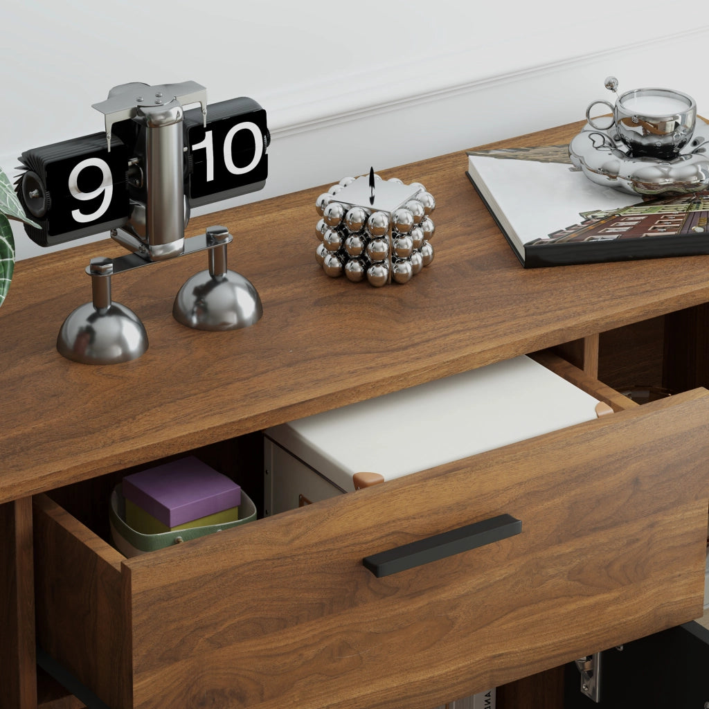 Credenza con 4 ante, cassetti e ripiani regolabili ¨C zephmum ¨C marrone e nero 120x35x85