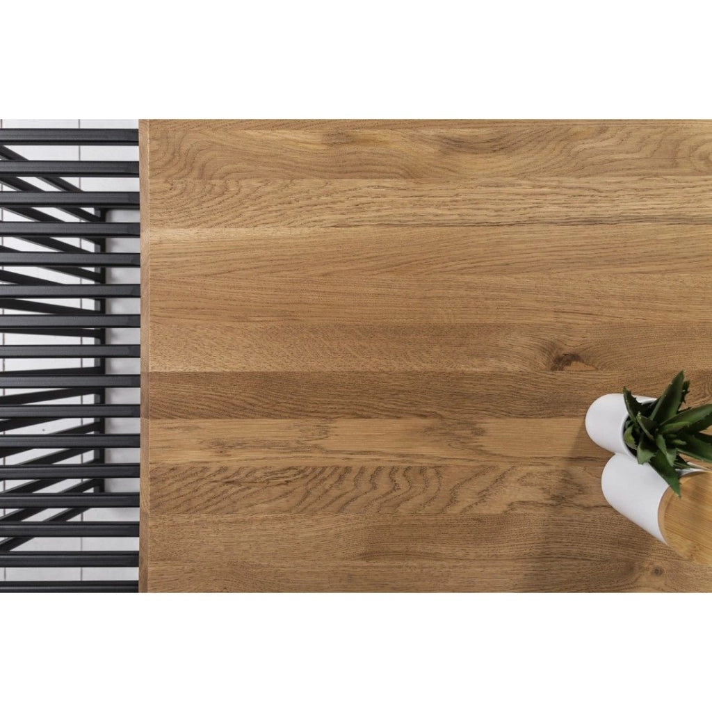 Tavolino basso ABITTA rettangolare 100 cm in quercia e metallo – Moderno con piano misto legno e metallo traforato