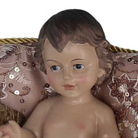 Natività tessuto su cuscino rosa cm xh23