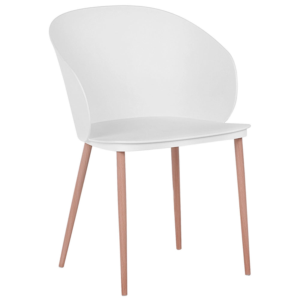 Set di 2 sedie da pranzo bianche in materiale sintetico con gambe in metallo per soggiorno moderno