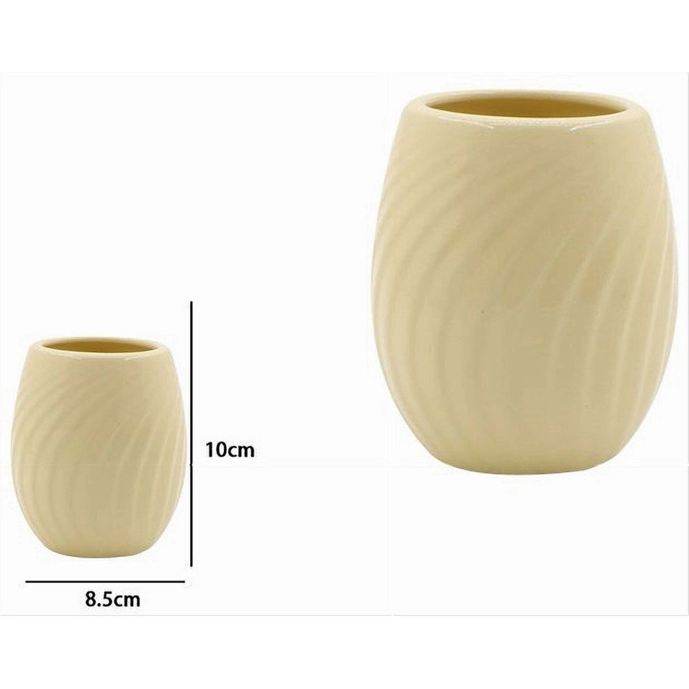 Trade Shop - Bicchiere Portaspazzolini In Ceramica Rigata Gialla Accessori Arredo Bagno 79961 -