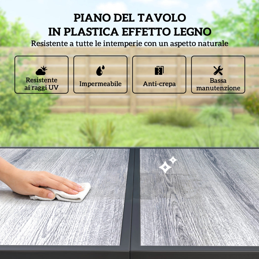 Set 7 Pezzi da Giardino con Tavolo e 6 Sedie da Pranzo con Braccioli in Acciaio Nero