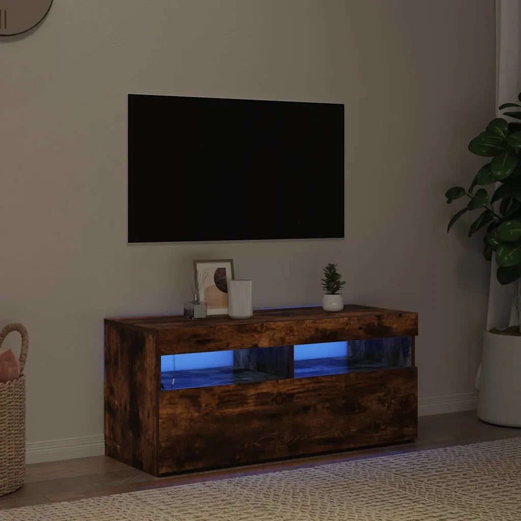 Mobile Porta TV con Luci LED-Mobile per TV-Credenza TV Rovere Fumo 90x35x40 cm 953344