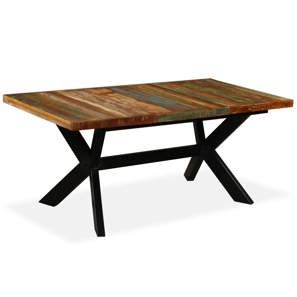 Tavolo da Pranzo in Legno di Recupero e Acciaio a Croce 180 cm 244804