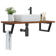 Ripiano a Parete per Lavabo-Mensole a Muro in Acciaio e Massello di Rovere 606435