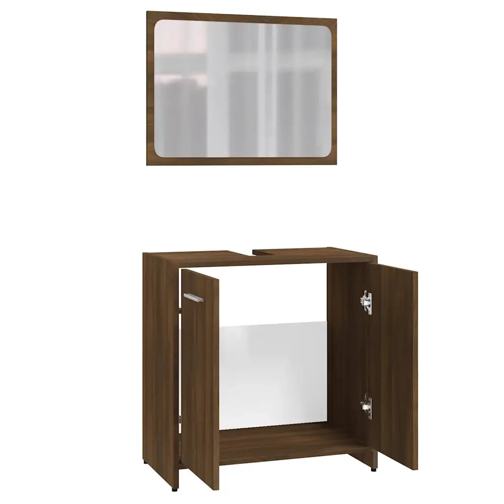 Mobiletto da bagno con specchio e vano contenitore 60 x 33 x 61 cm design elegante in legno composito effetto rovere marrone 02_0048182