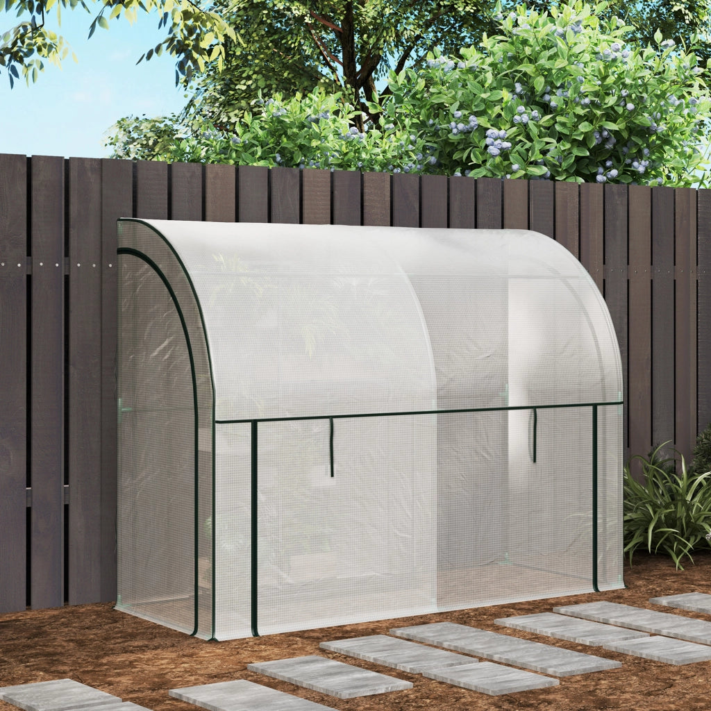 Serra da giardino con porta arrotolabile, struttura da parete in plastica resistente ai raggi UV, 200 x 80 x 157 cm, bianca