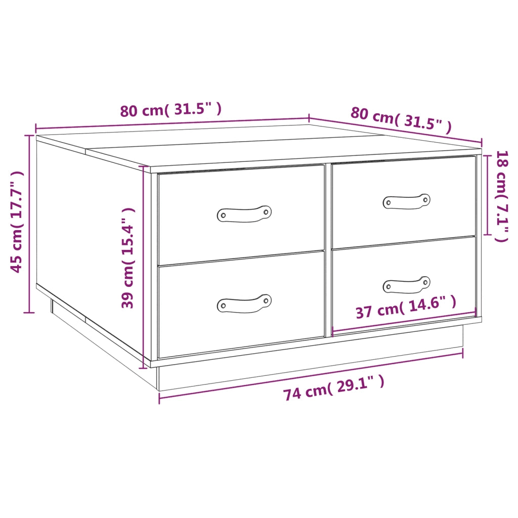 Tavolino da salotto | Tavolino da caff¨¨ | Tavolino da Soggiorno Bianco 80x80x45 cm Legno Massello di Pino