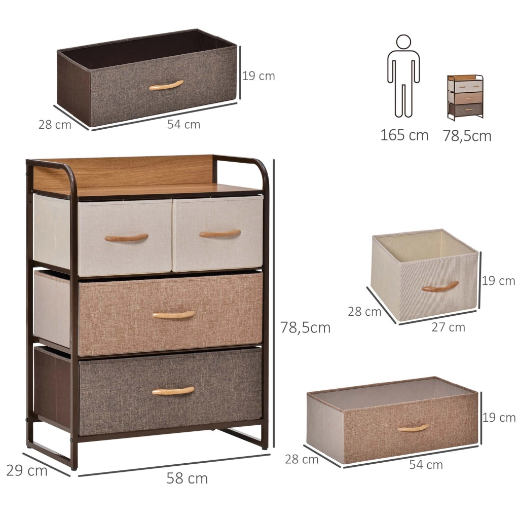 Comodino con 4 Cassetti ¨C Zephmum ¨C Legno e Metallo 58x29x78,5 cm