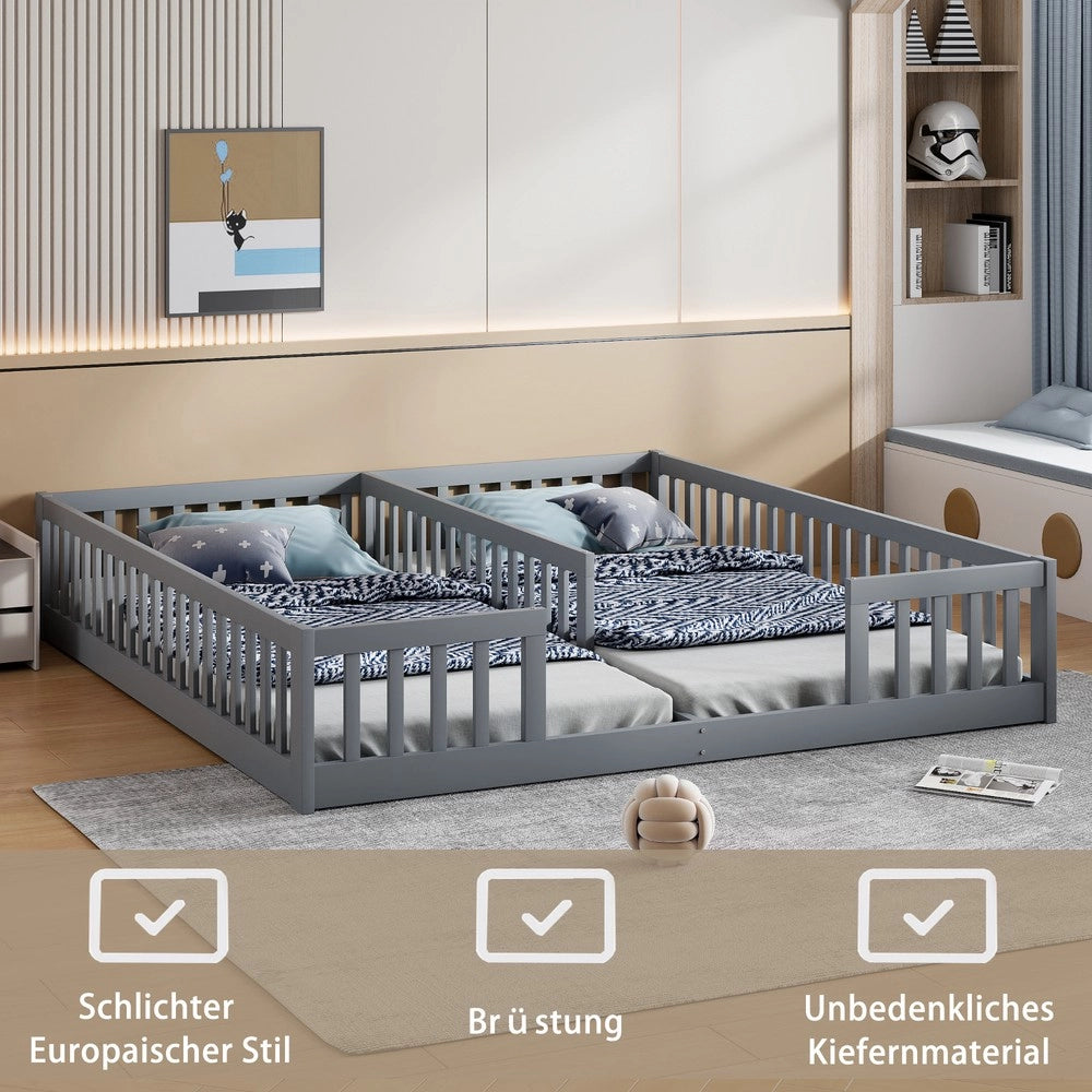 Letto Singolo in Pino con Rete a Doghe e Sponde ¨C MINIMAL ¨C Grigio 90x200