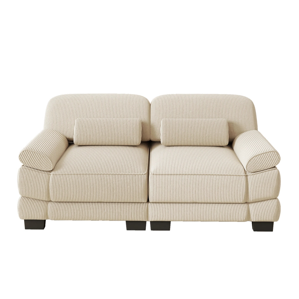 Divano modulare in velluto a coste beige; 194 x 88;5 x 94 cm; con cuscino lombare
