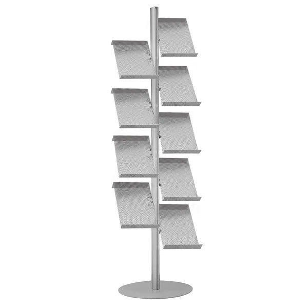 Porta depliant 9 ripiani inclinabili - Ripiani in Microforato