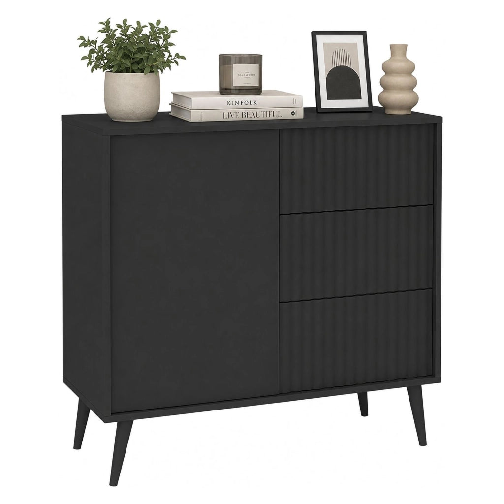 Madia Lemihapa, Credenza 3 Cassetti, 91x40x98h cm Nero Antracite