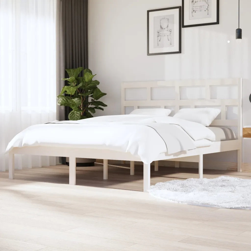 Letto matrimoniale | Letto per adulti | Giroletto Bianco 180x200 cm Super King in Legno Massello