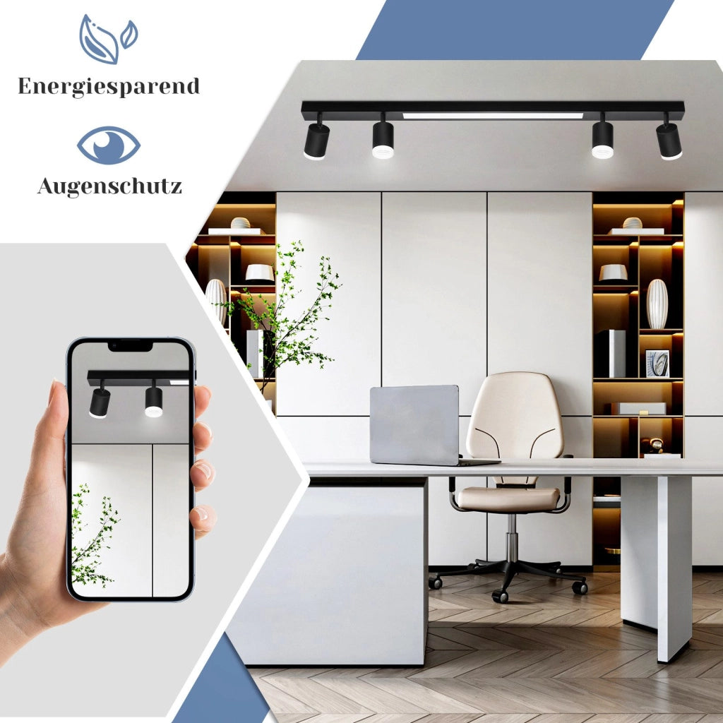 ZMH Faretto da soffitto LED neri 4 lampadine 38W dimmerabili telecomando 3000-6500K orientabili 350°