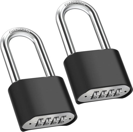Combinatieslot con anello di 8 mm, lungo, 2-pack, resistente all'usura, codice a 4 cifre, combinatieslot, impermeabile e resistente al furto per porte, giardini, cancelli, cancelli di giardino e porte.