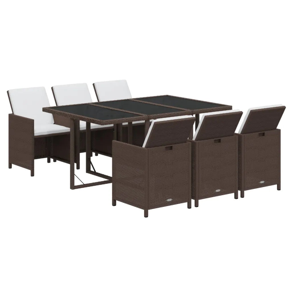 Set da Pranzo per Giardino 11 pz con Cuscini Polyrattan Marrone cod mxl 38878