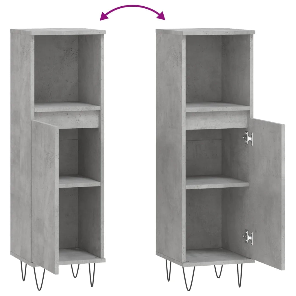 Armadietto Bagno | Armadio da bagno Grigio Cemento 30x30x100 cm Legno Multistrato