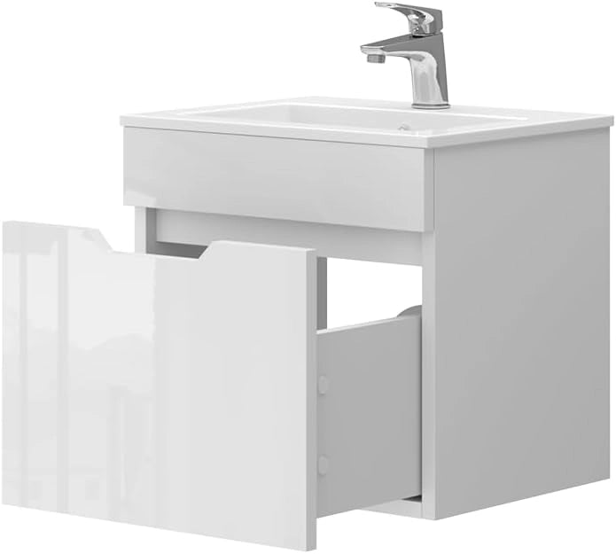 Set mobili bagno Stefanie, Bianco, 49 cm, composto da mobile sottolavabo e lavabo