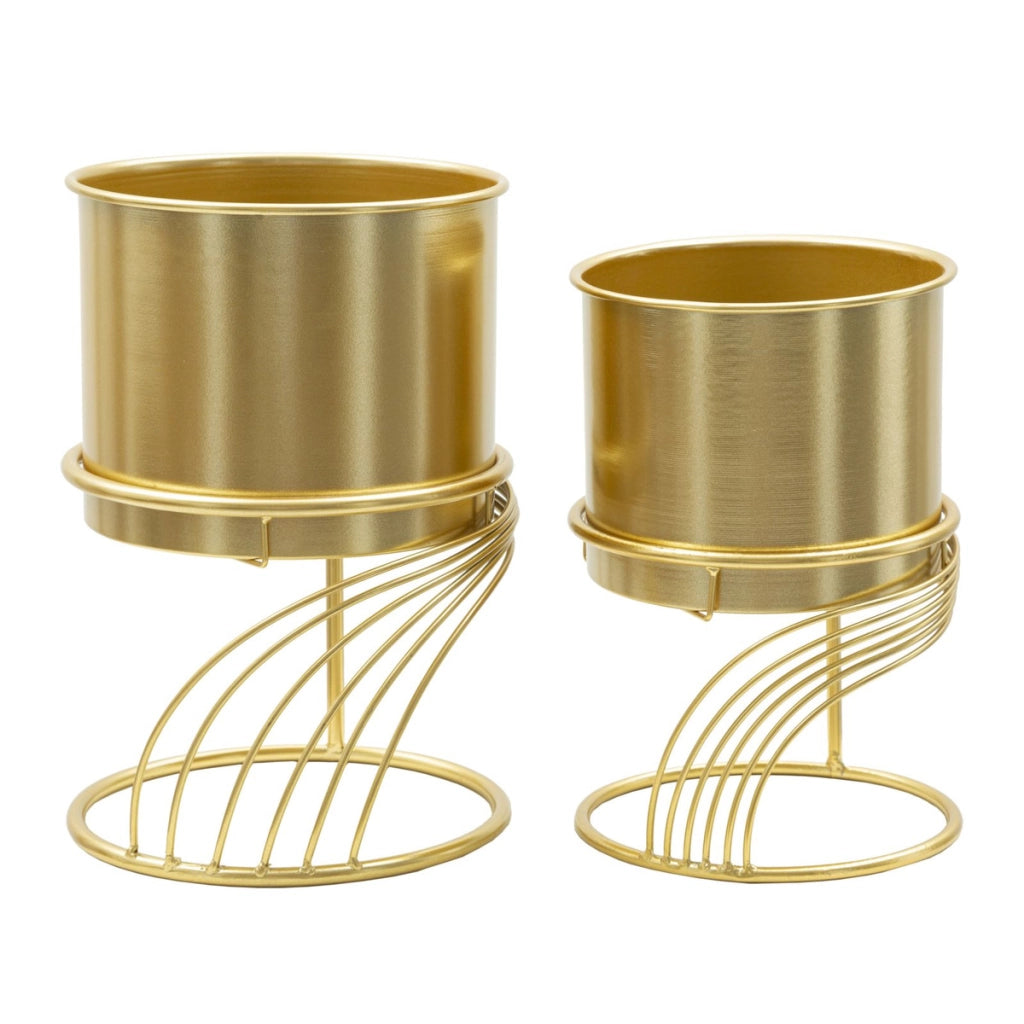 Set di 2 Vasi per Piante VKH394, Oro, Metallo, 23x23x35 cm